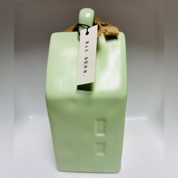 Rae Dunn sage green bird house “BLESSED”. NEW. Burlap ribbon. - Picture 3 of 6